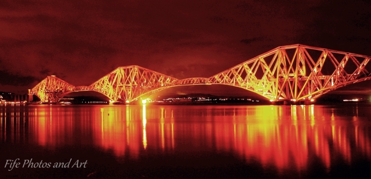 Forth Rail Bridge at night from South Queensferrry